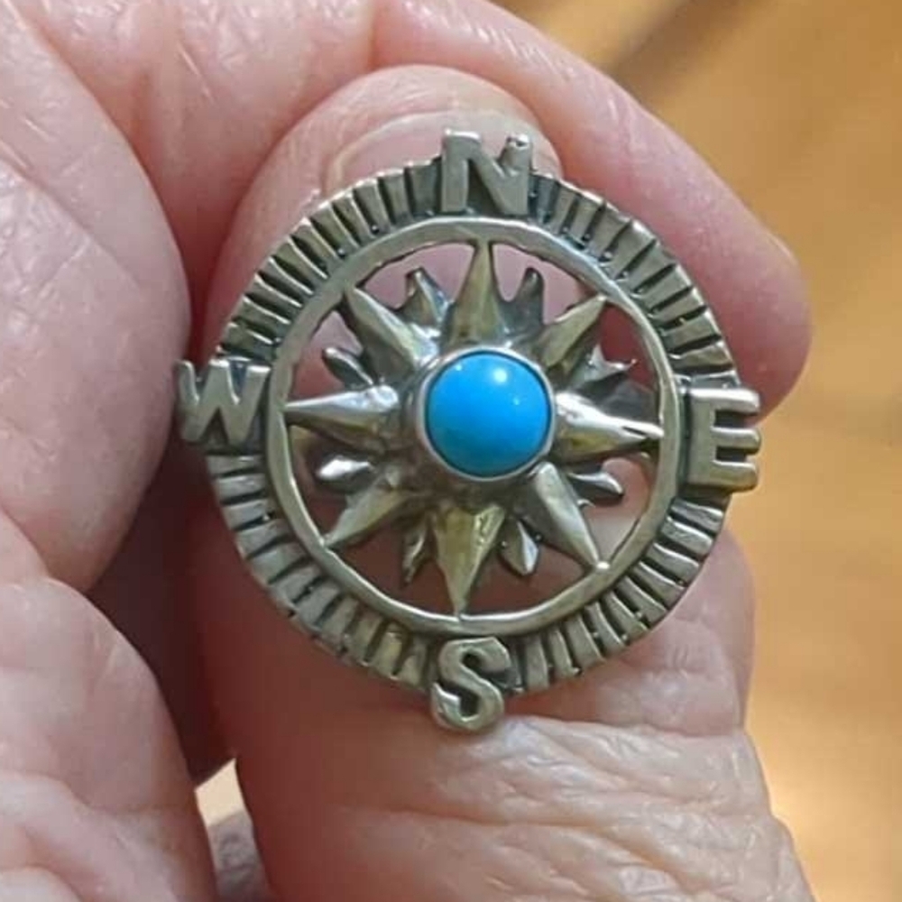 Silver 925 Turquoise Vintage Compass Ring True Path